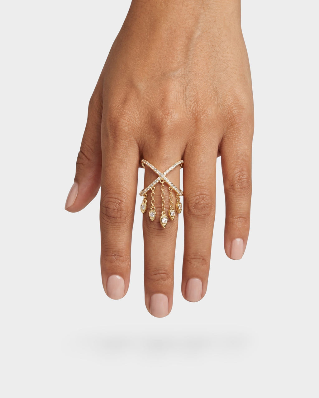 Crisscross Crystal Dangle Ring