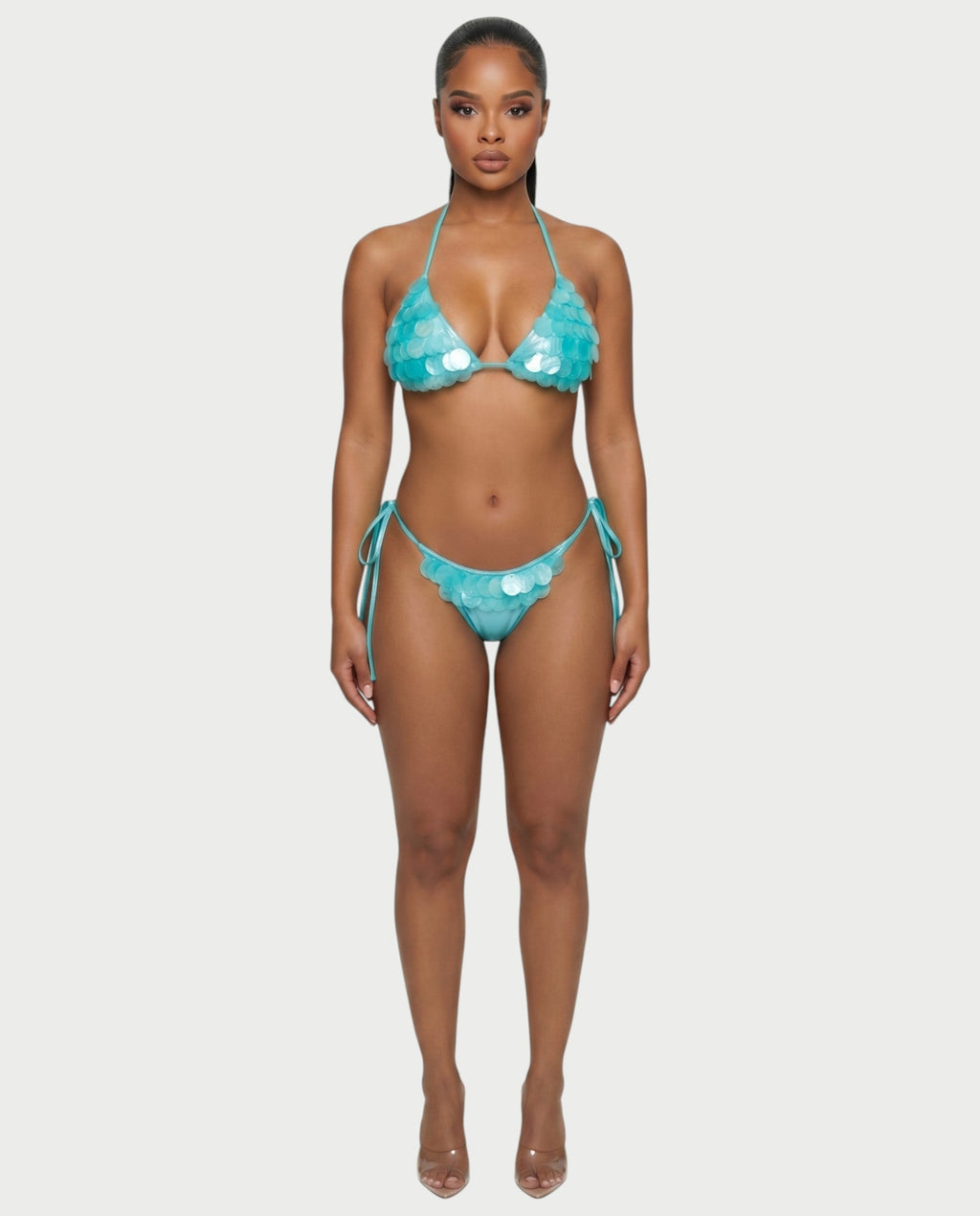 RIVENA Sequin Shell Triangle Bikini Set