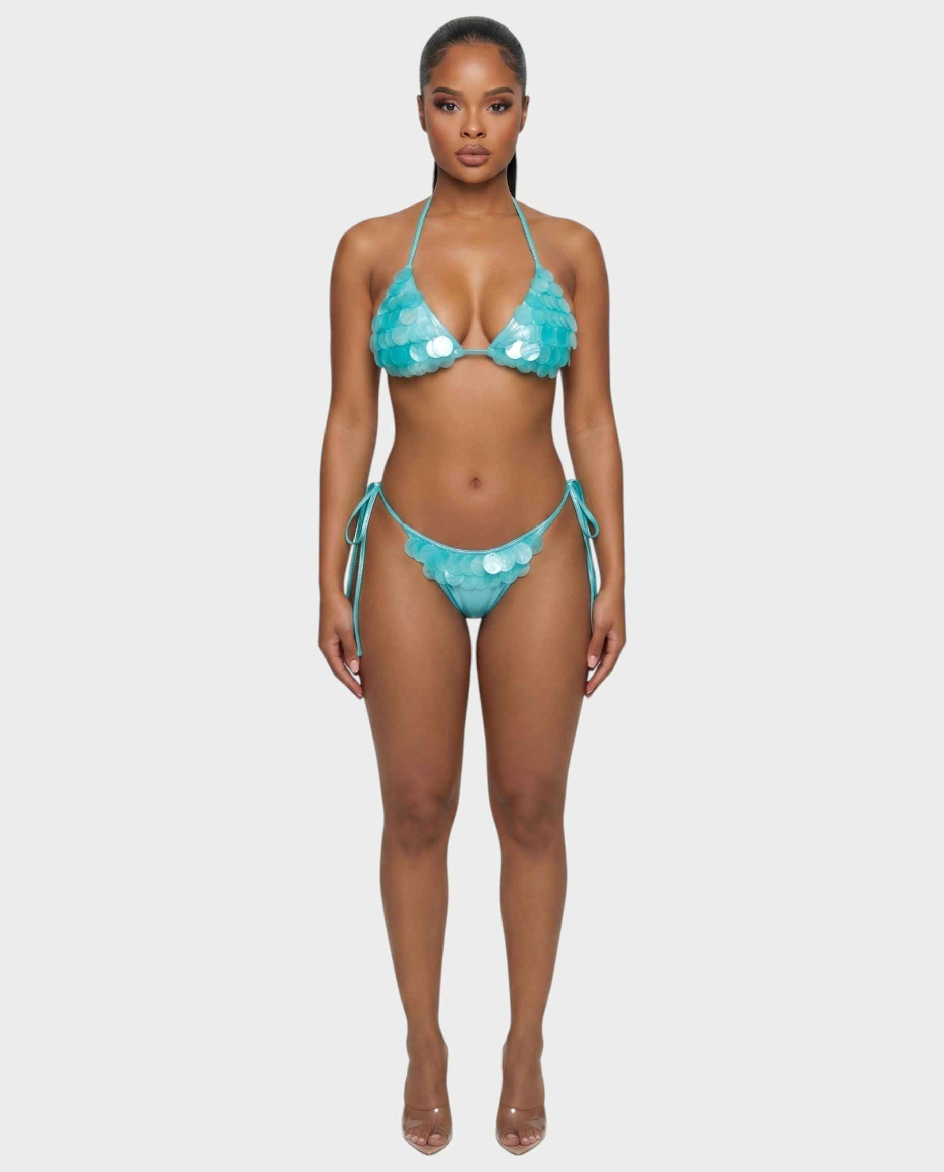 RIVENA Sequin Shell Triangle Bikini Set