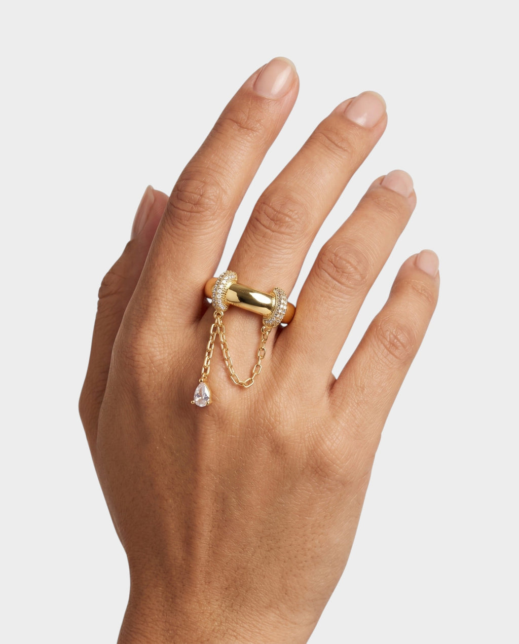 Pavé Crystal Teardrop Chain Ring