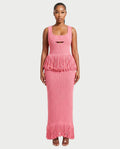 LENYA Ribbed Knit Peplum Fringe Maxi Dress