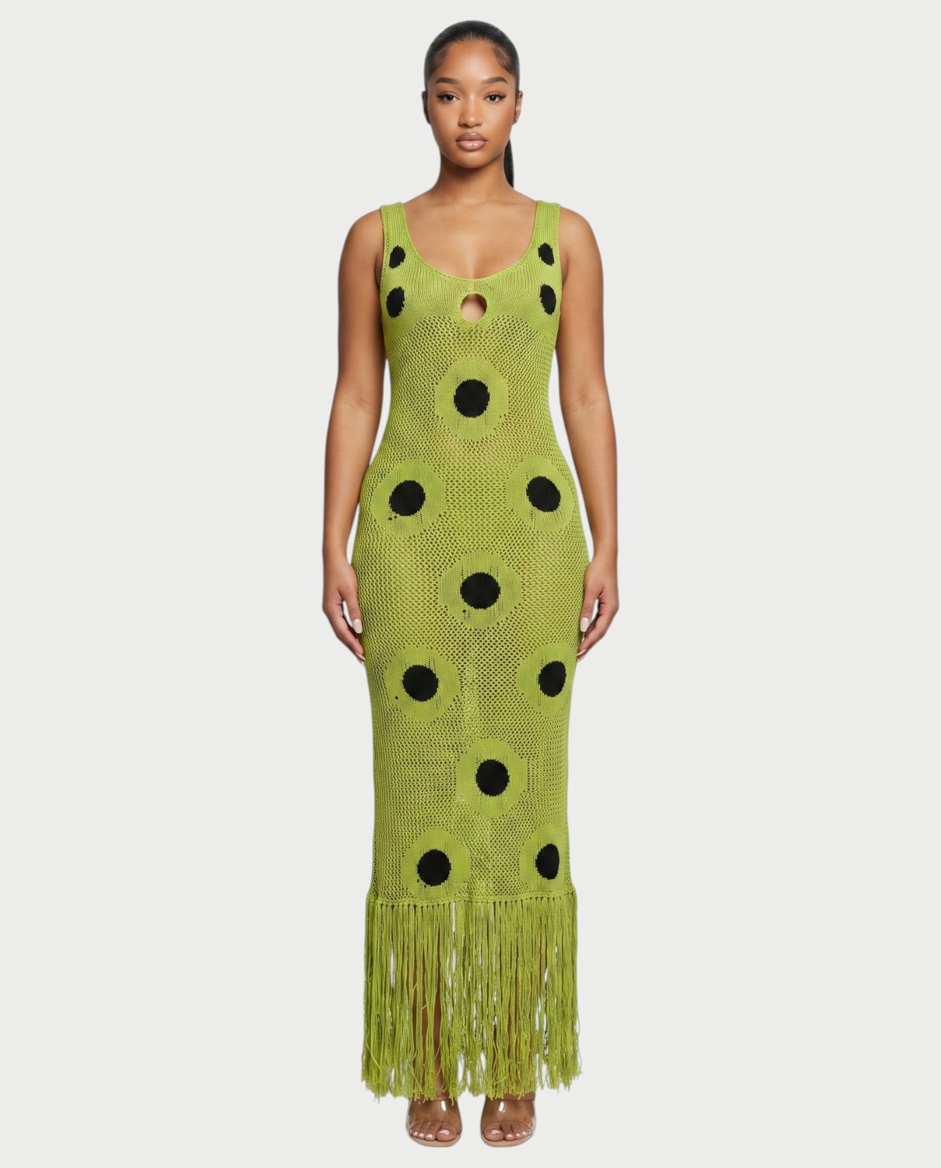 TALEYA Crochet Polka Dot Bodycon Maxi Dress