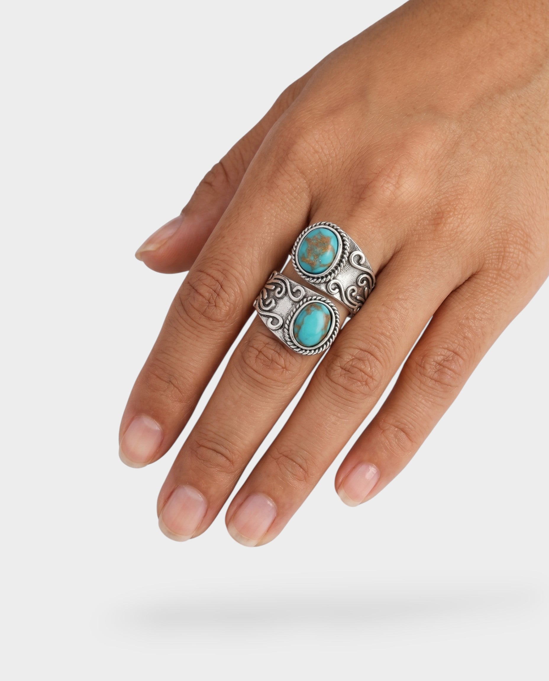 Dual Turquoise Stone Wrap Ring