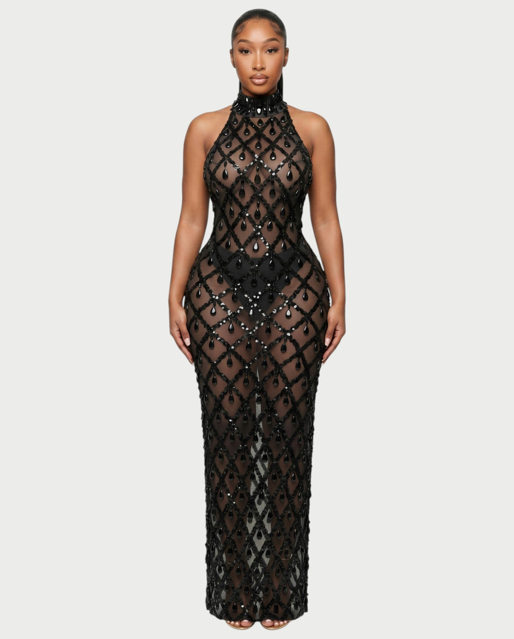 HOPE High Neck Tear Drop Rhinestone Maxi Dress