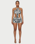 VALINA Zebra Print Halter Cutout Romper