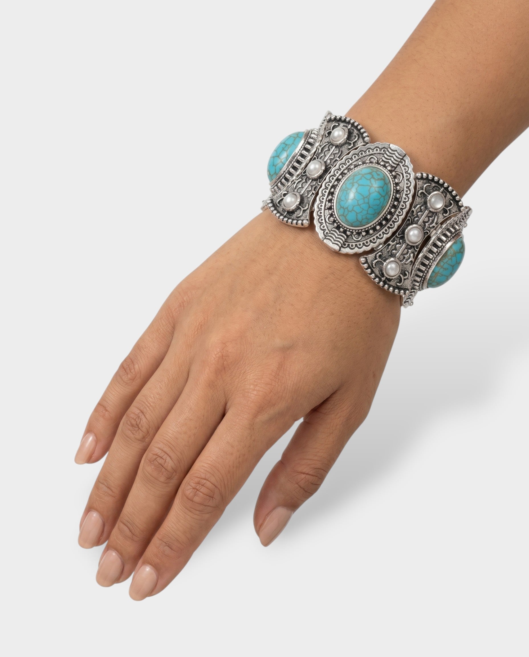 Engraved Turquoise Stone Cuff Bracelet