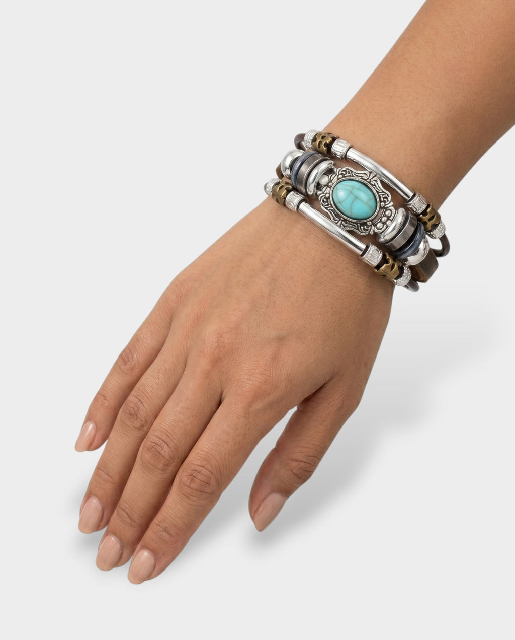 Turquoise Stone Multi-Layer Faux Leather Bracelet