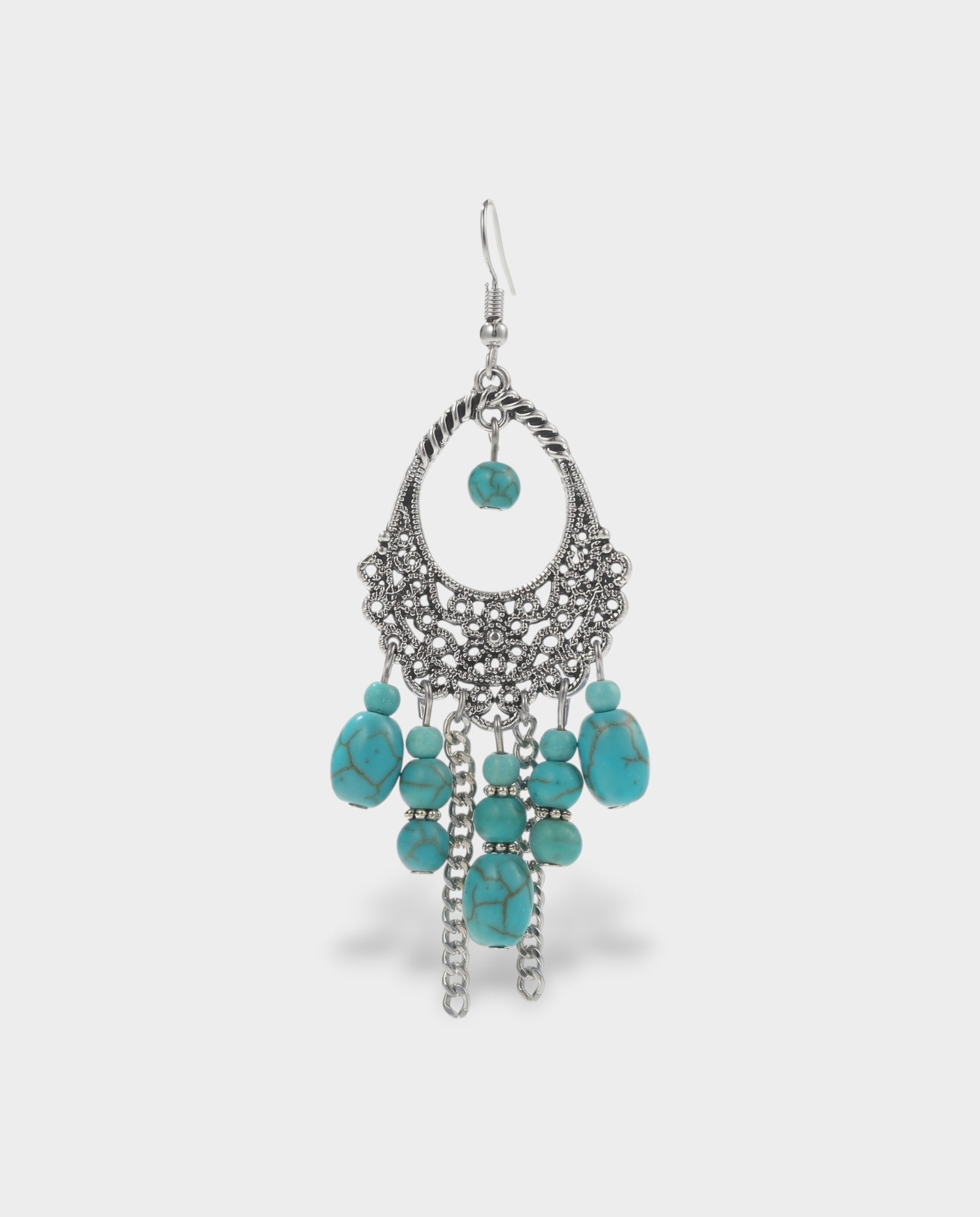 Turquoise Beaded Filigree Chandelier Earrings