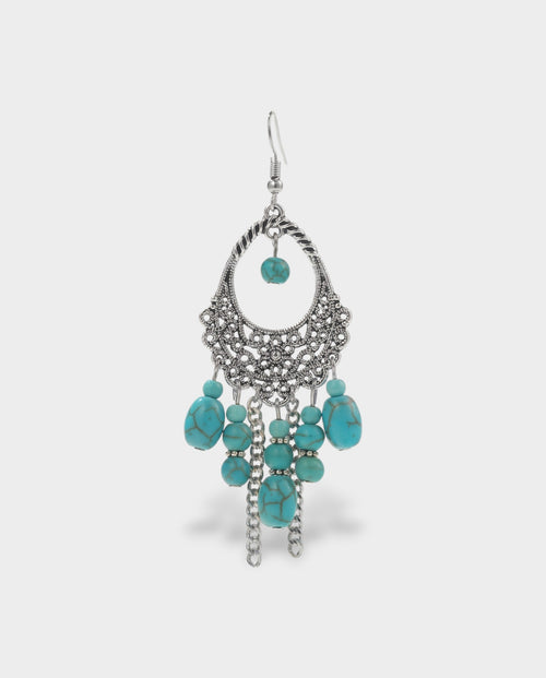 Turquoise Beaded Filigree Chandelier Earrings