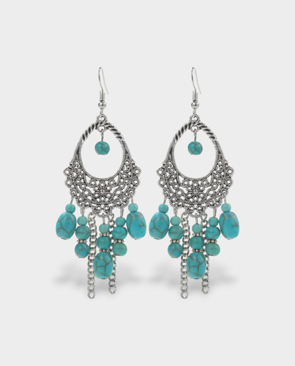 Turquoise Beaded Filigree Chandelier Earrings
