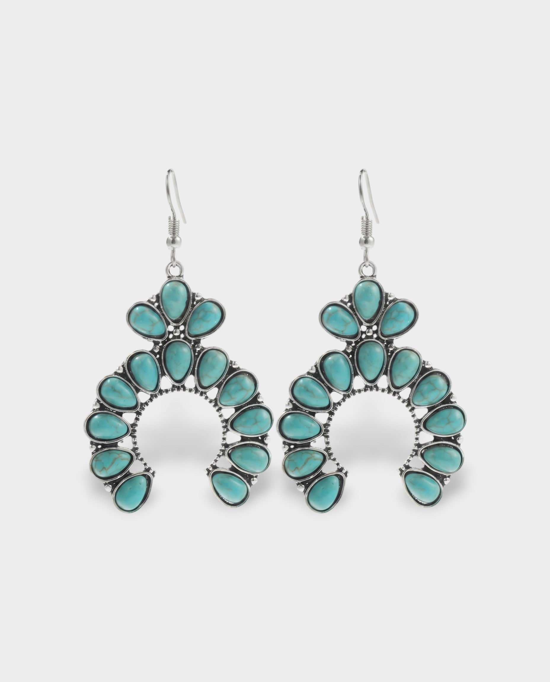 Turquoise Cluster Crescent Drop Earrings