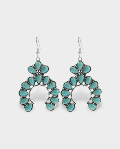 Turquoise Cluster Crescent Drop Earrings