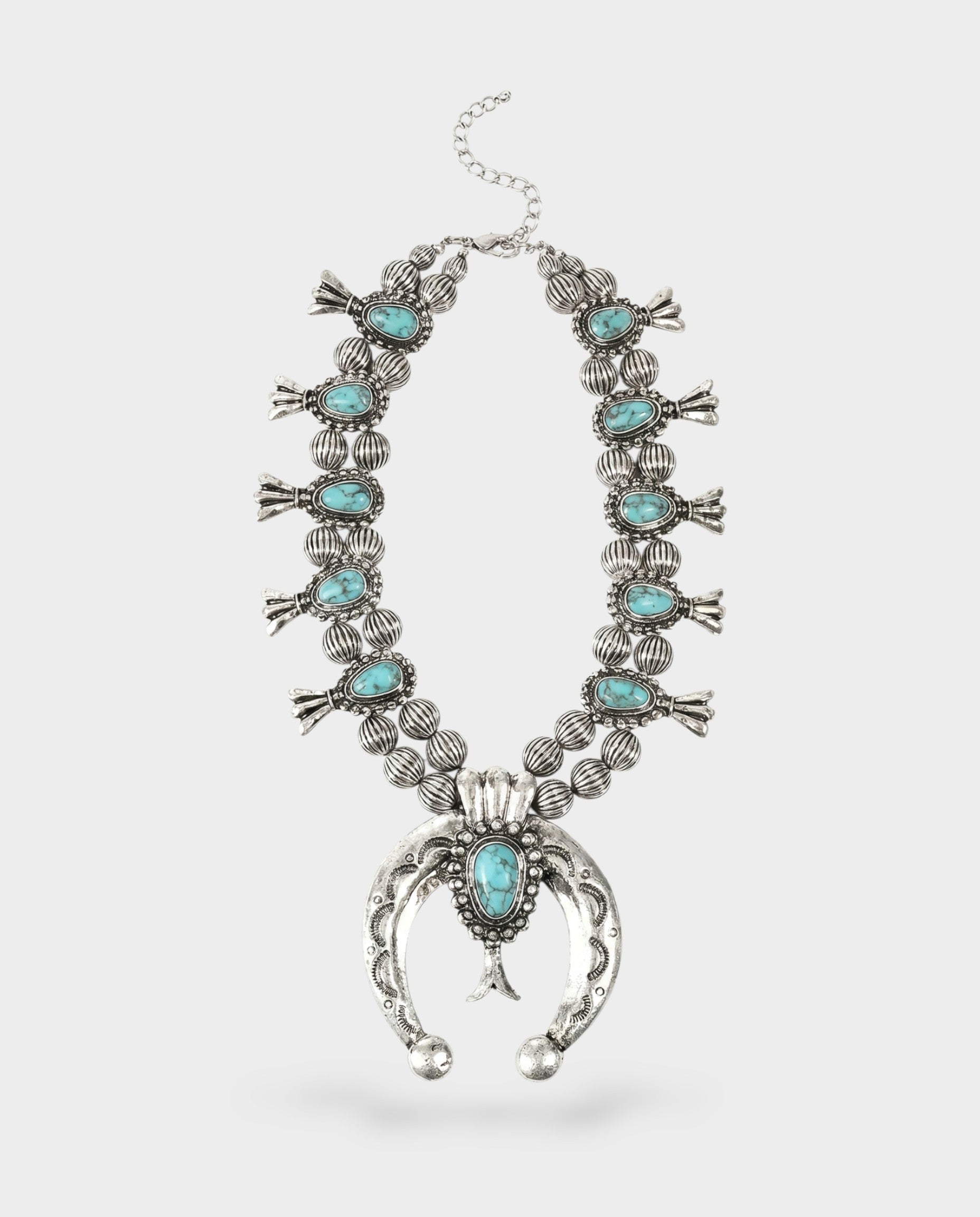 Turquoise Stone Squash Blossom Necklace