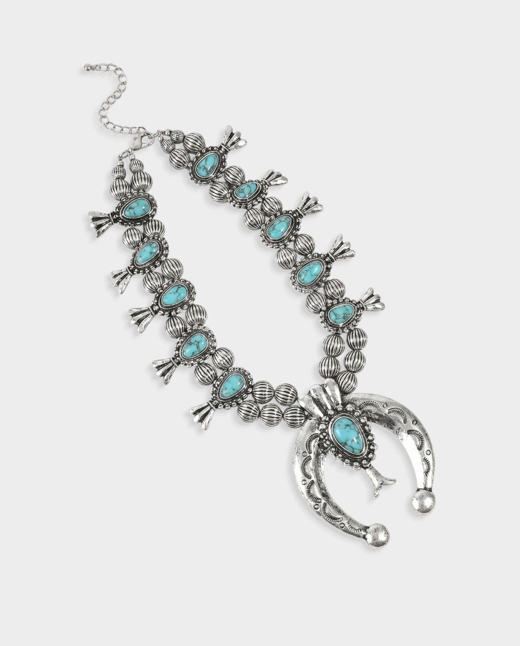 Turquoise Stone Squash Blossom Necklace