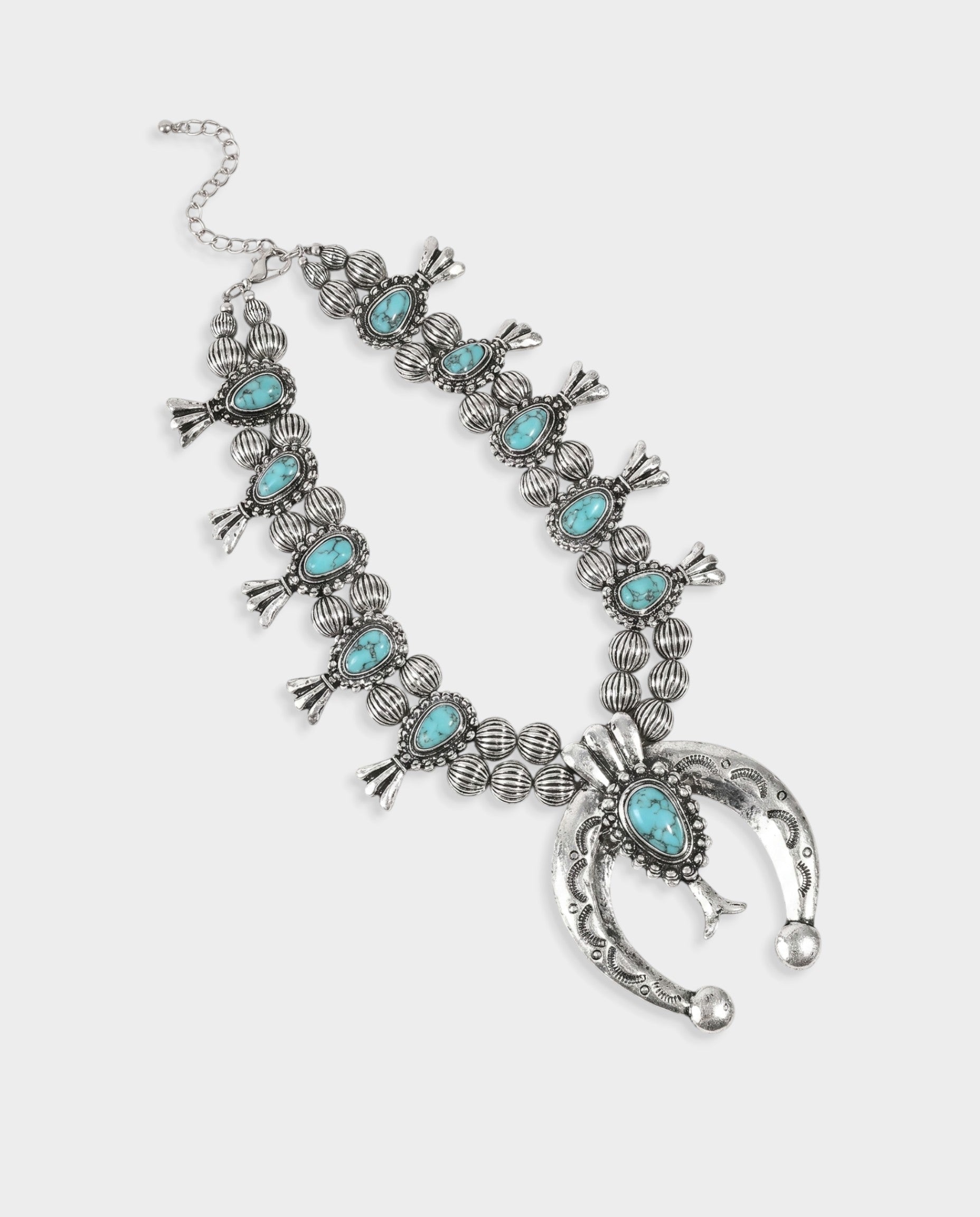 Turquoise Stone Squash Blossom Necklace