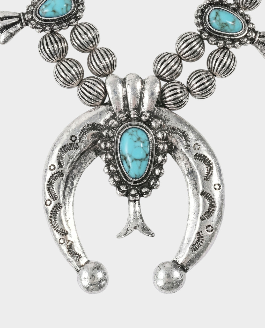 Turquoise Stone Squash Blossom Necklace