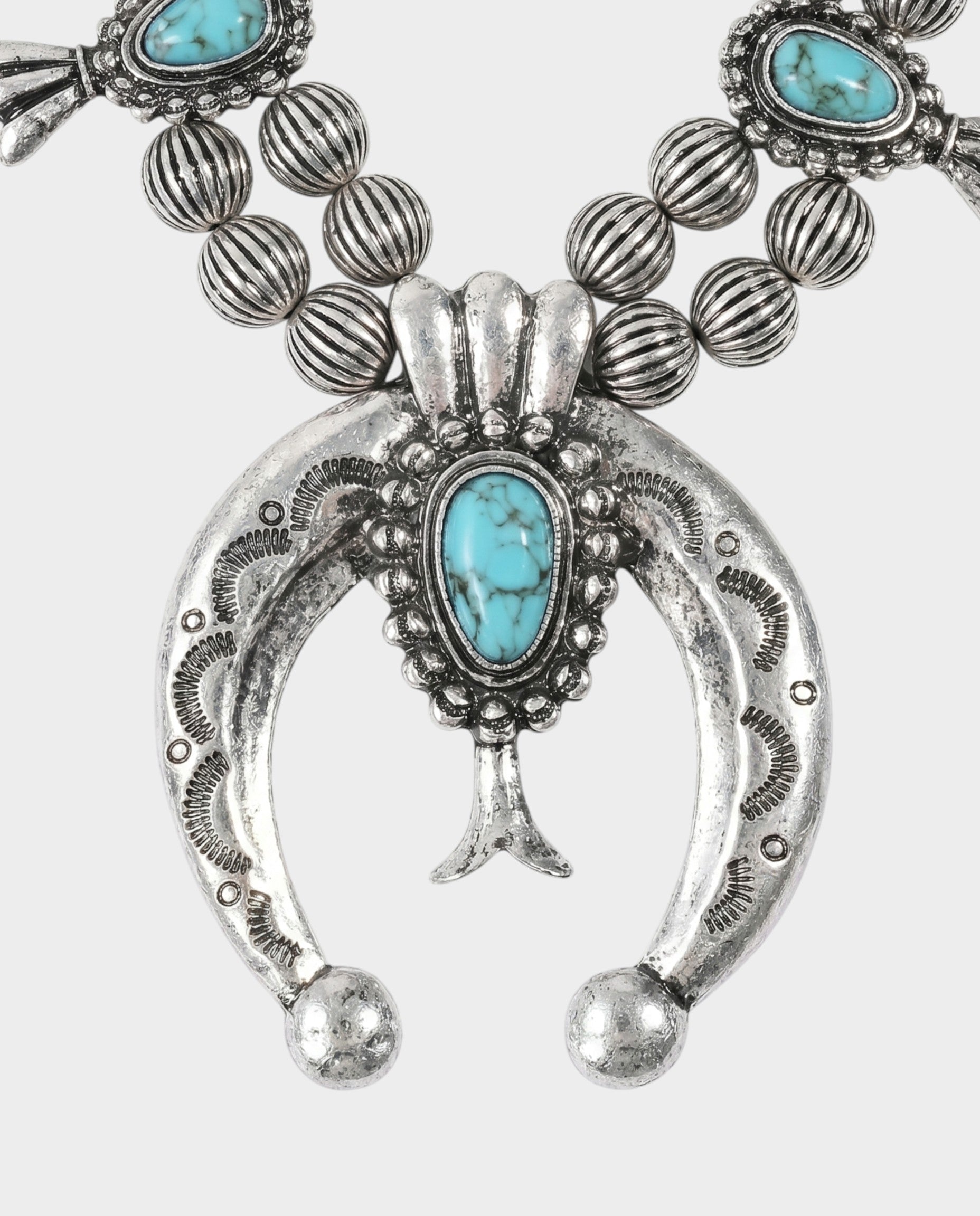 Turquoise Stone Squash Blossom Necklace