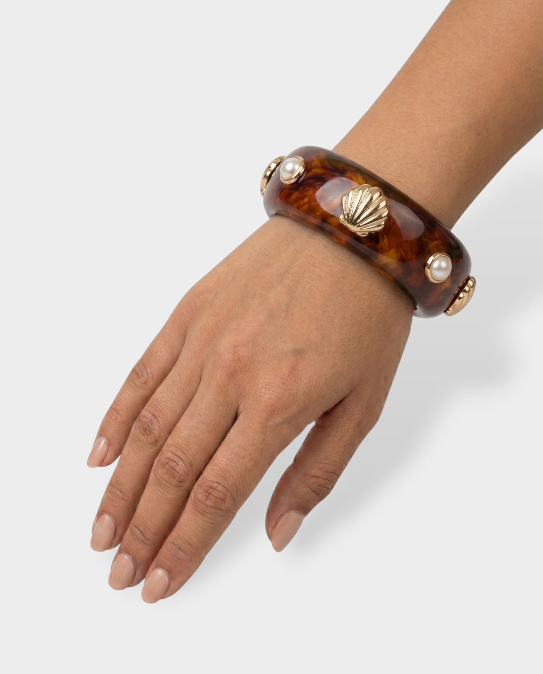 Shell & Pearl Resin Bangle Bracelet