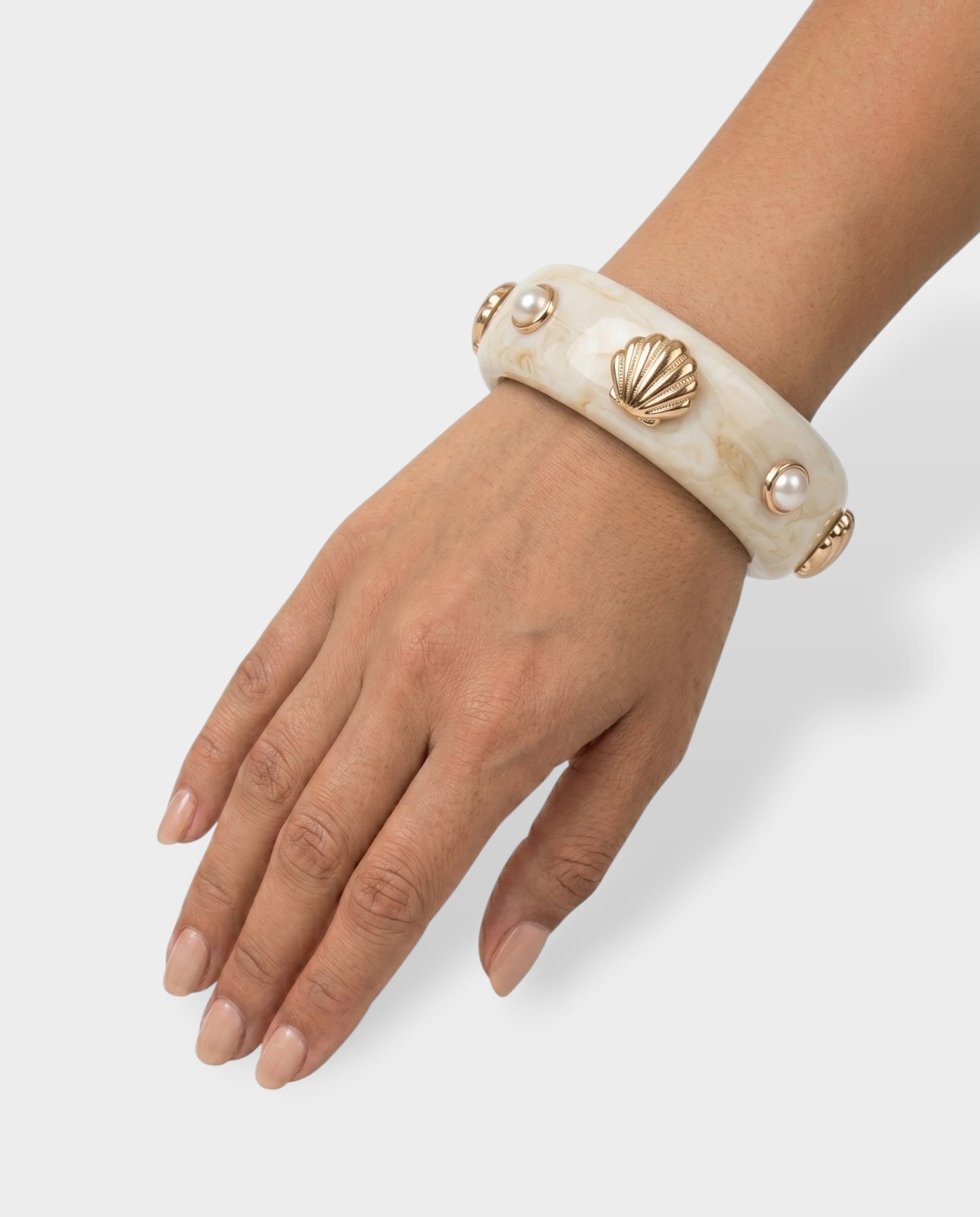 Shell & Pearl Resin Bangle Bracelet