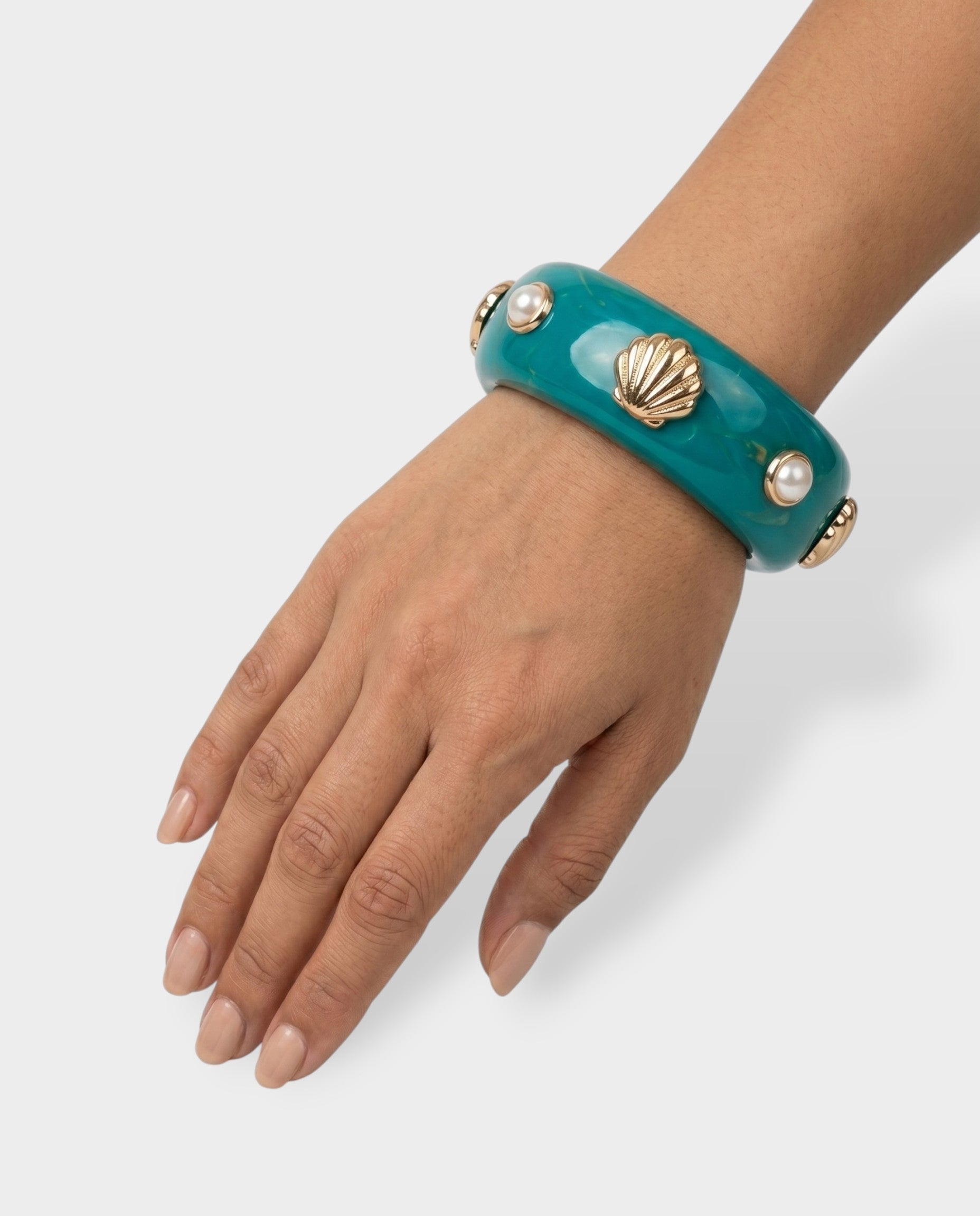 Shell & Pearl Resin Bangle Bracelet