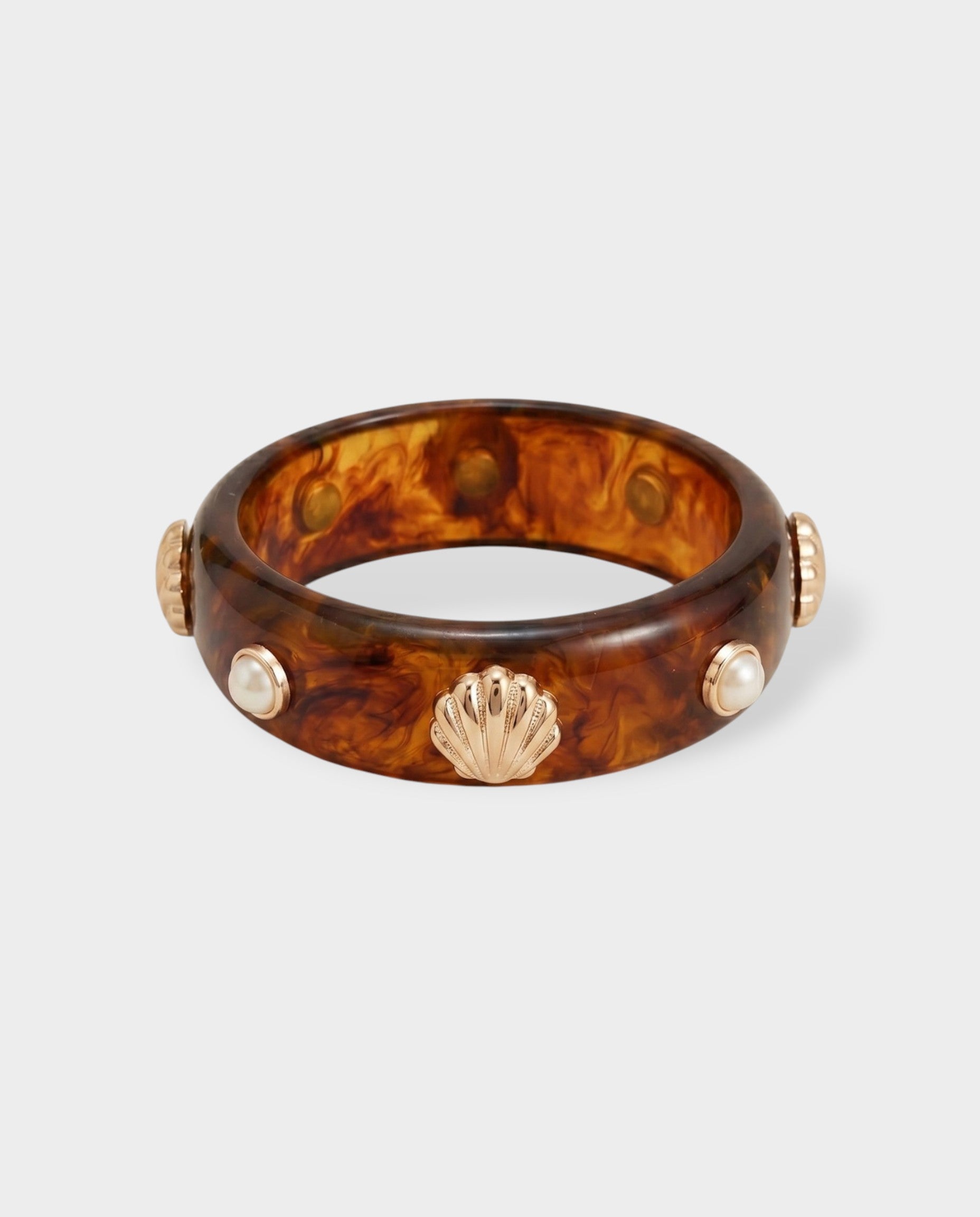 Shell & Pearl Resin Bangle Bracelet
