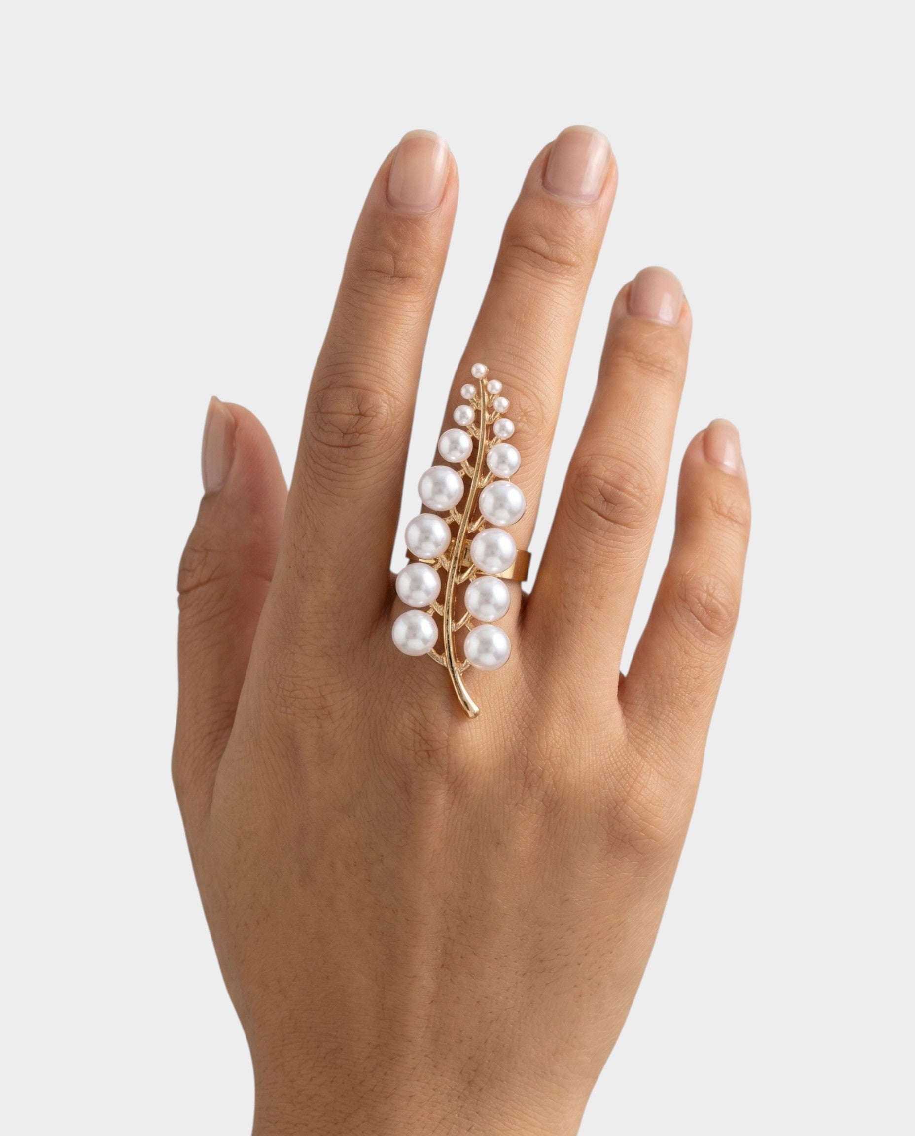 Gold Leaf Pearl Cluster Ring