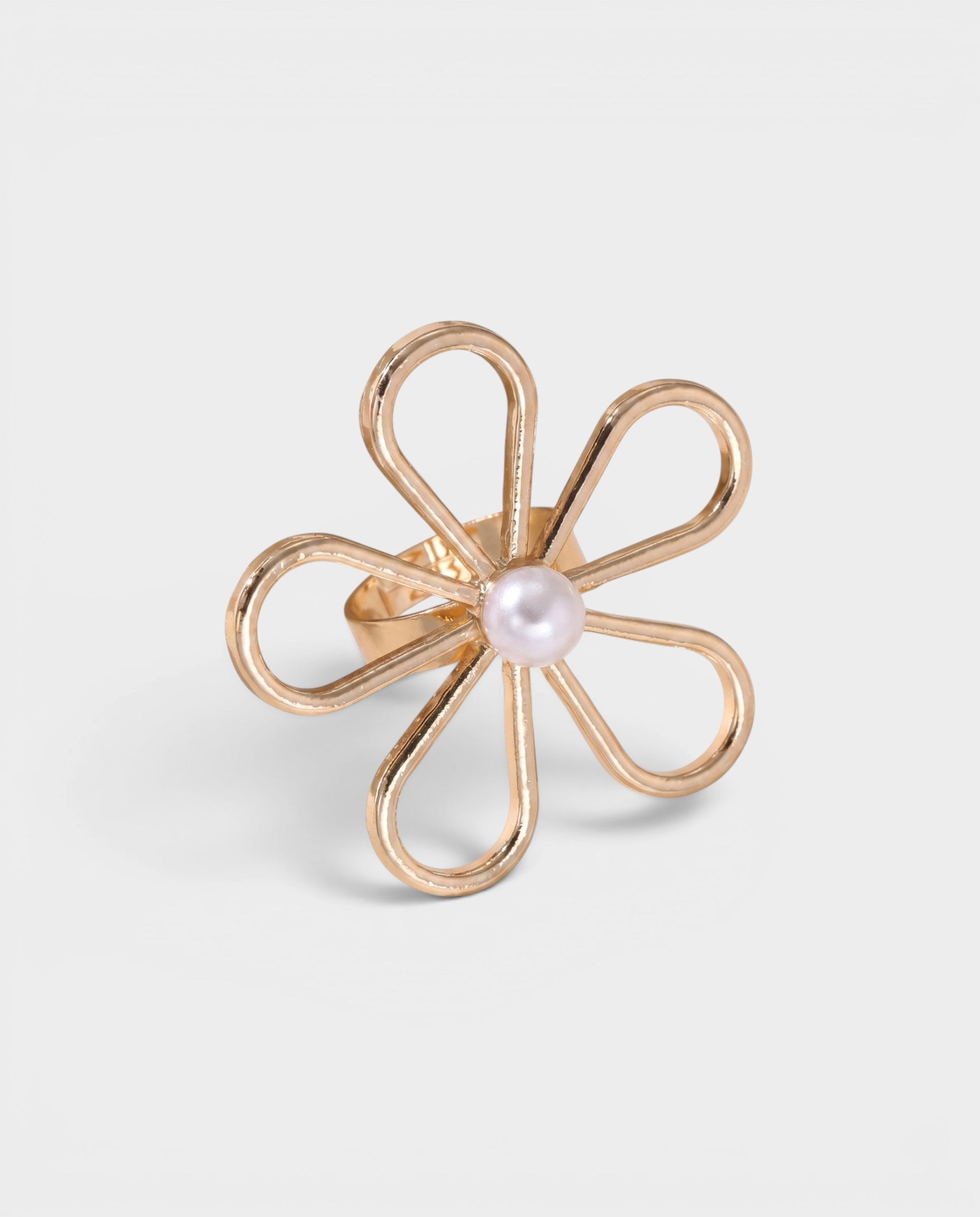 Open Petal Flower Pearl Ring