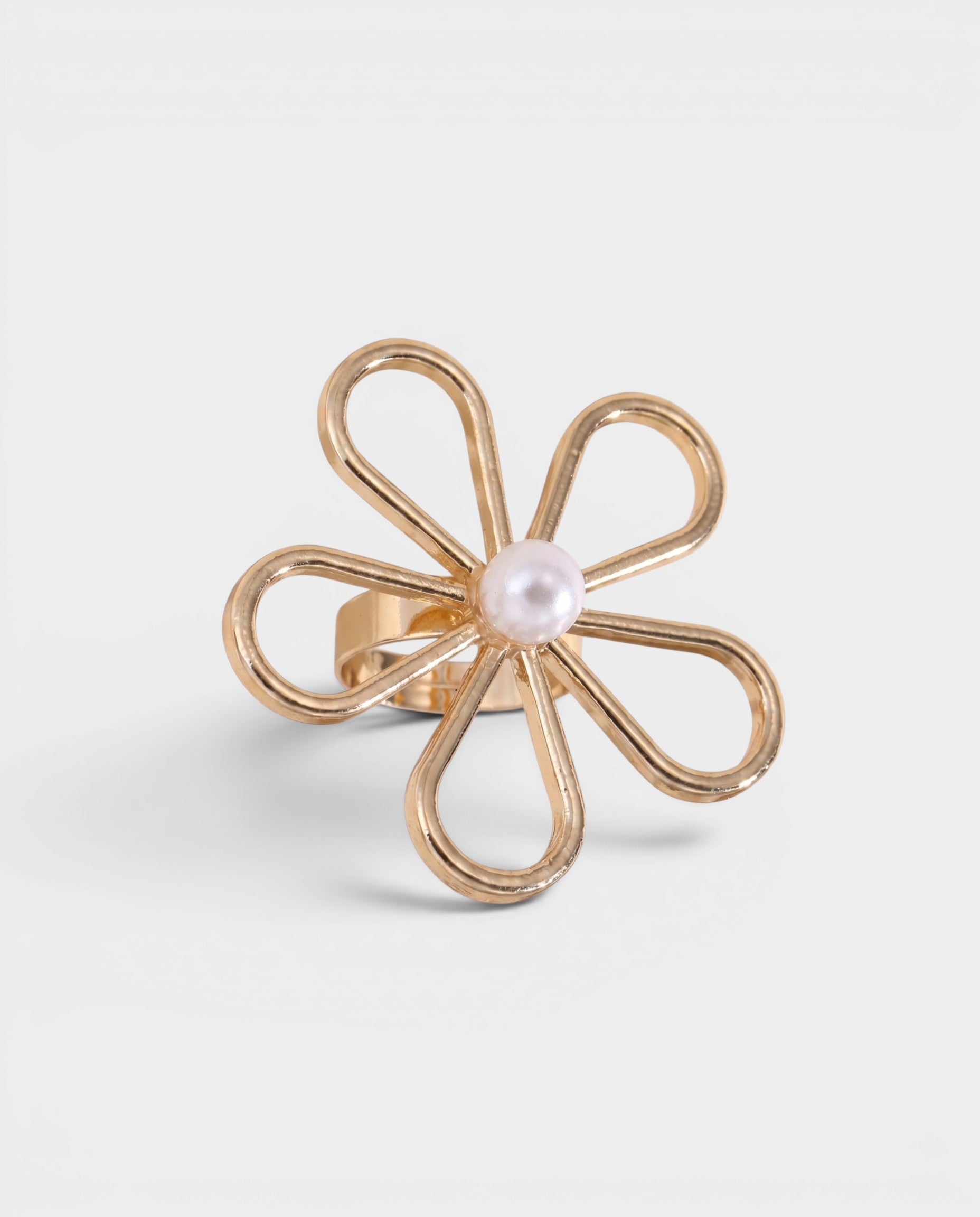 Open Petal Flower Pearl Ring
