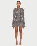 ZEERA Leopard Open Back Ruffle Hem Mini Dress