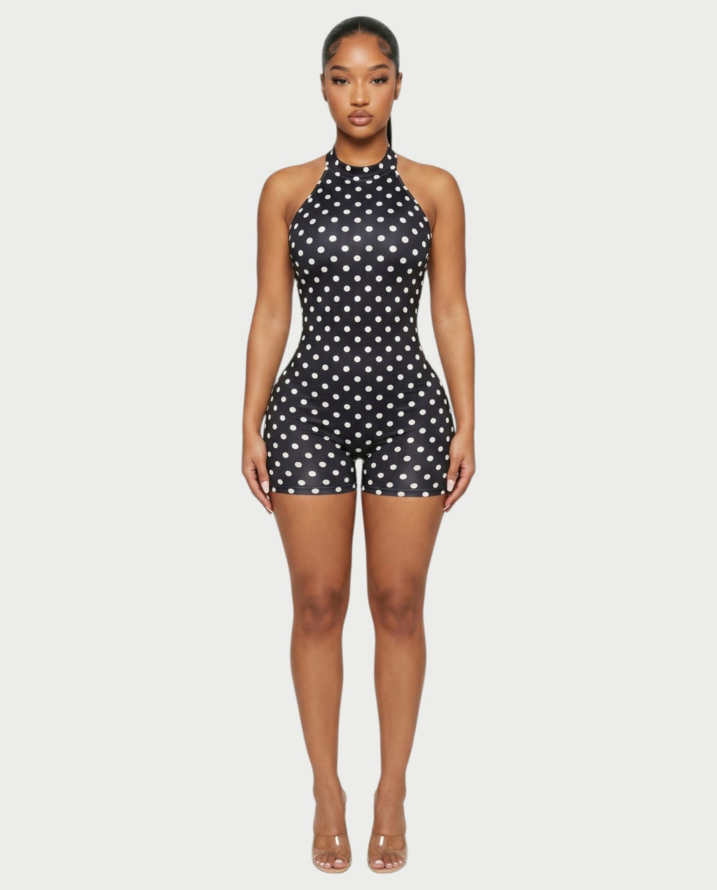 AMILA Polka Dot Open-Back Bodycon Romper