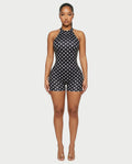 AMILA Polka Dot Open-Back Bodycon Romper