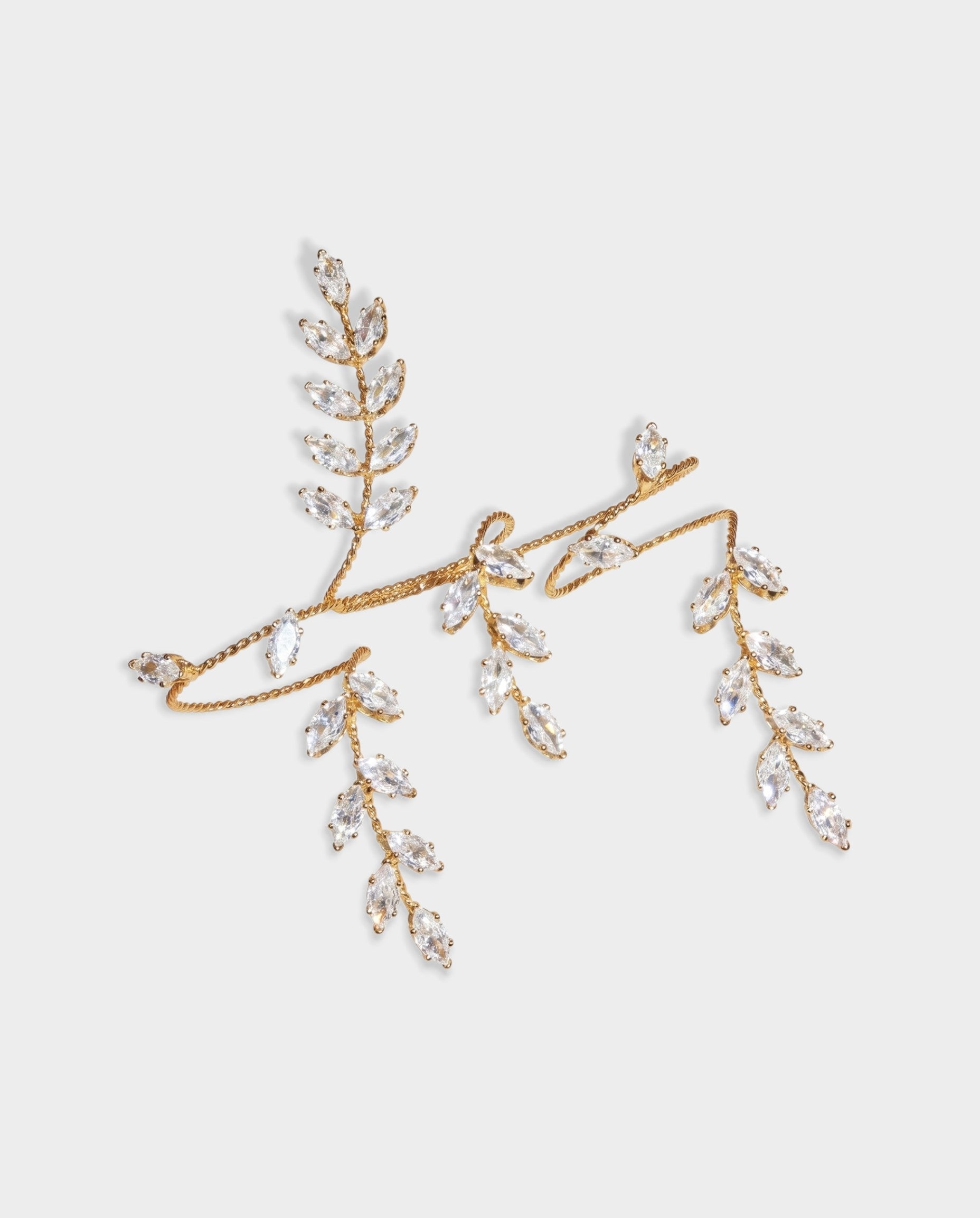 Gold Crystal Leaf Open Wrap Ring