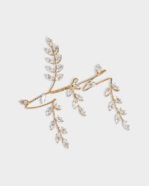 Gold Crystal Leaf Open Wrap Ring