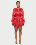 CALIMA Tie-Neck Ruffle Waist Mini Dress