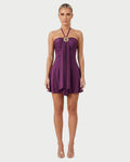 AVIELLE Halter Chain Medallion Drape Mini Dress