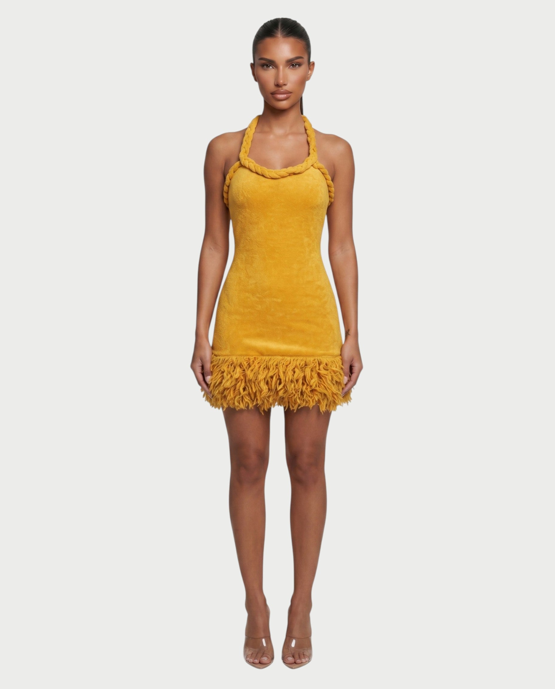 SERALYN Braided Tassel Hem Mini Dress