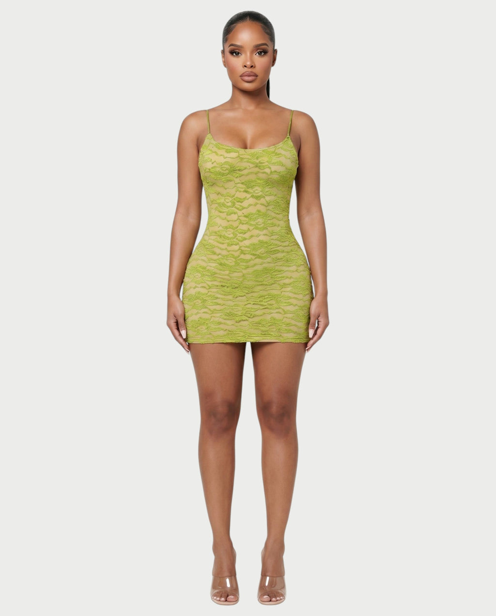 YOLINA Lace Open-Back Bodycon Mini Dress