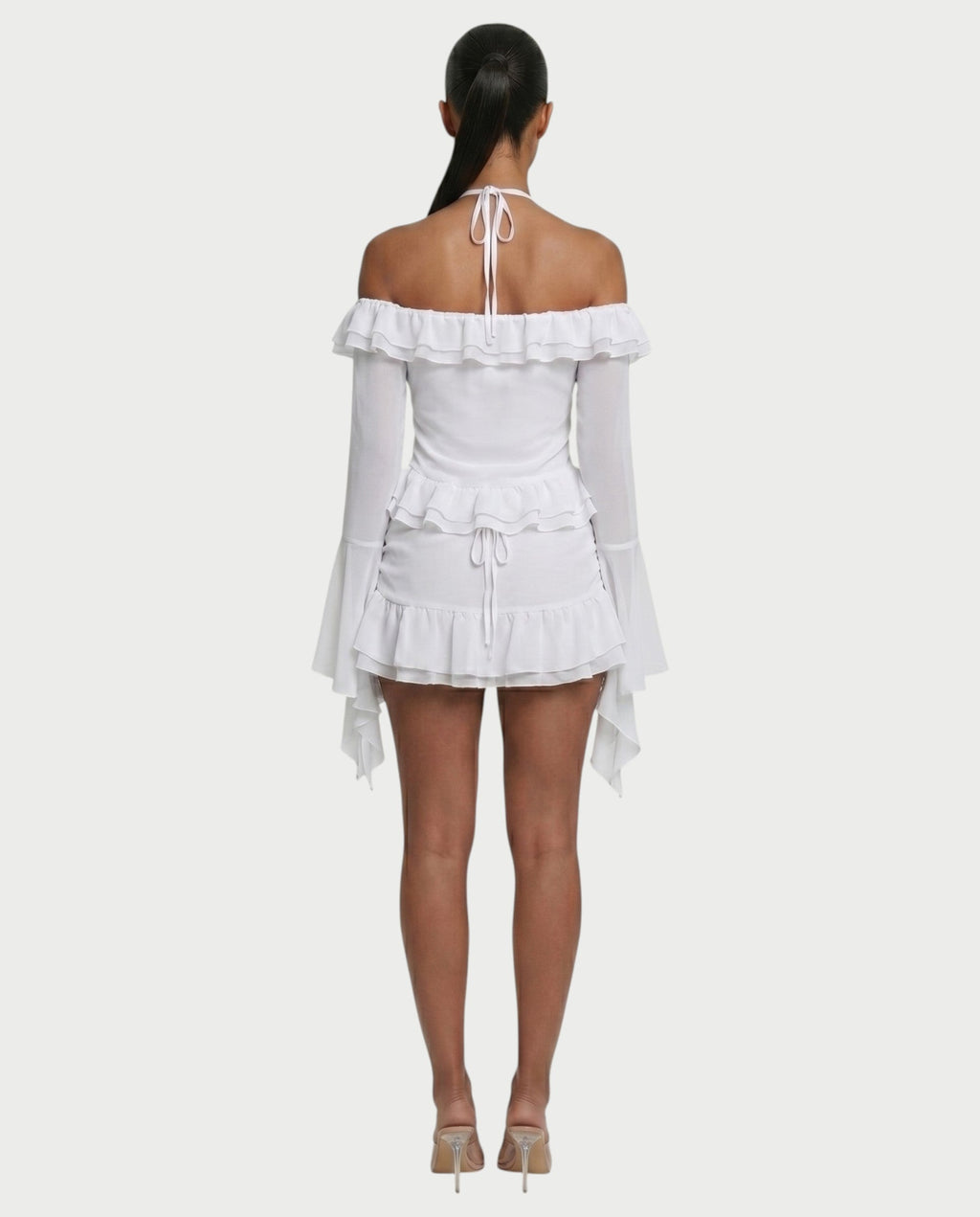 ZAFORA Ruched Chiffon Top & Ruffle Mini Skirt Set