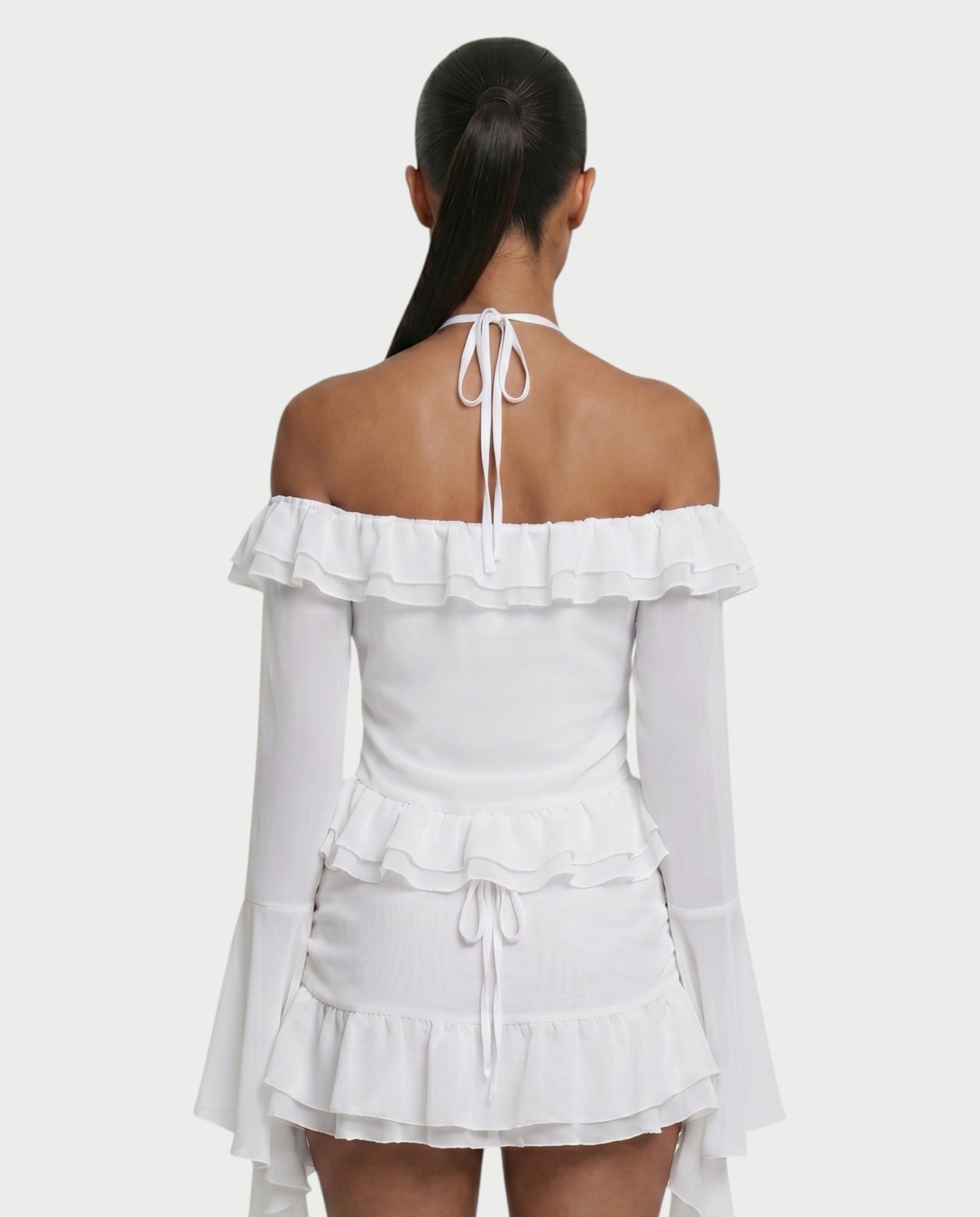 ZAFORA Ruched Chiffon Top & Ruffle Mini Skirt Set