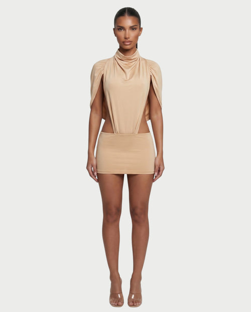 CELIORA High-Neck Bodysuit & Mini Skirt Set