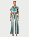JODI Satin Geo Wave Collared Top & Pants Set