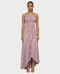 XYLORIA Chiffon Pleated Ruffle Asymmetrical Maxi Dress
