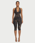 ELIVRA Leopard Print Halter Capri Jumpsuit