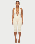 FERONA Deep V Halter Bodycon Capri Romper