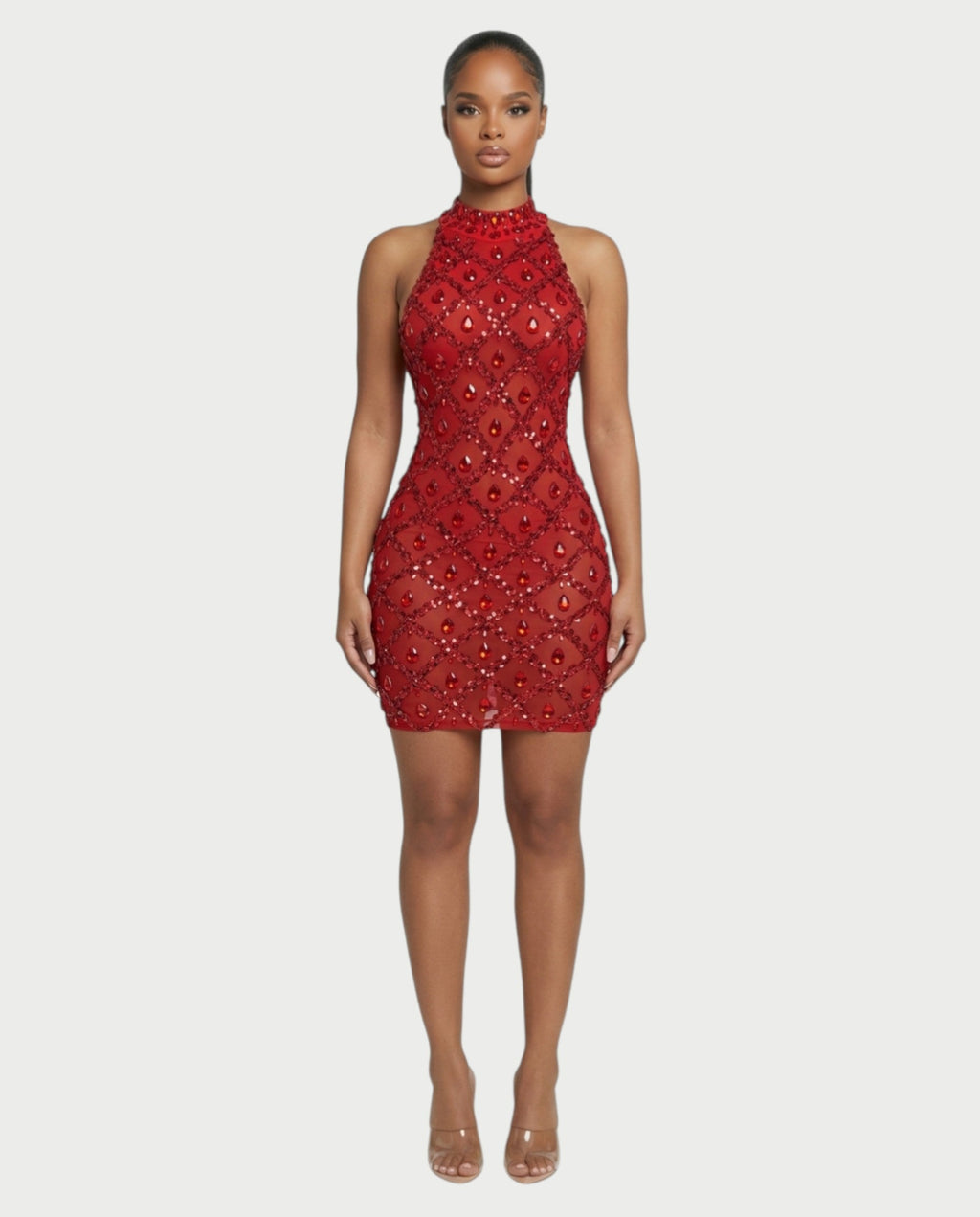 AVELA Ruby Crystal Open Back Mini Dress