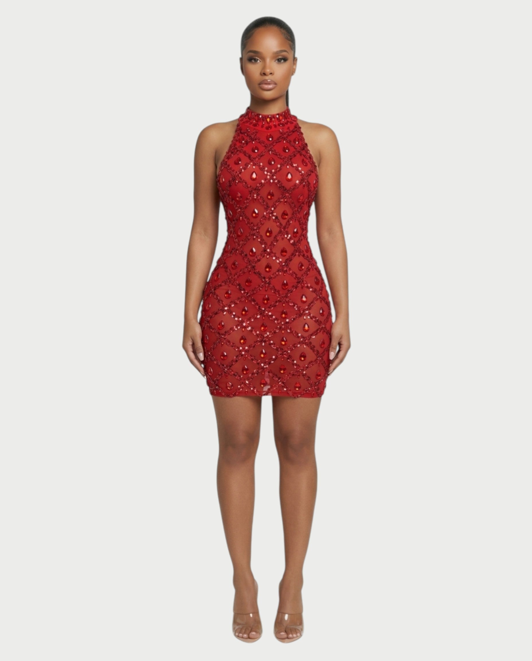 AVELA Ruby Crystal Open Back Mini Dress