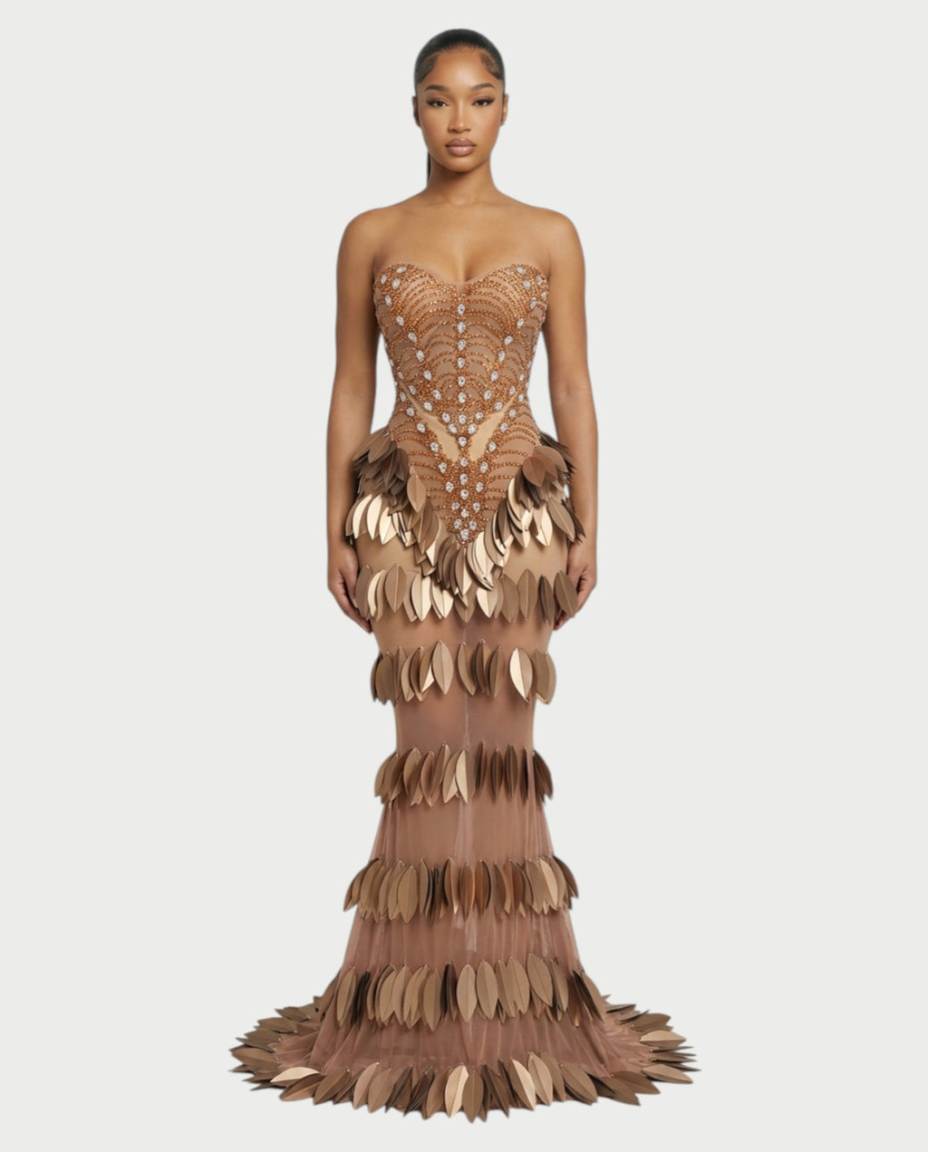 HELIA Golden Leaf Diamond Maxi Dress