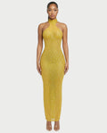 FUERA Rhinestone Mesh Bodycon Maxi Dress