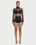 PERSY High-Neck Embellished Mesh Romper