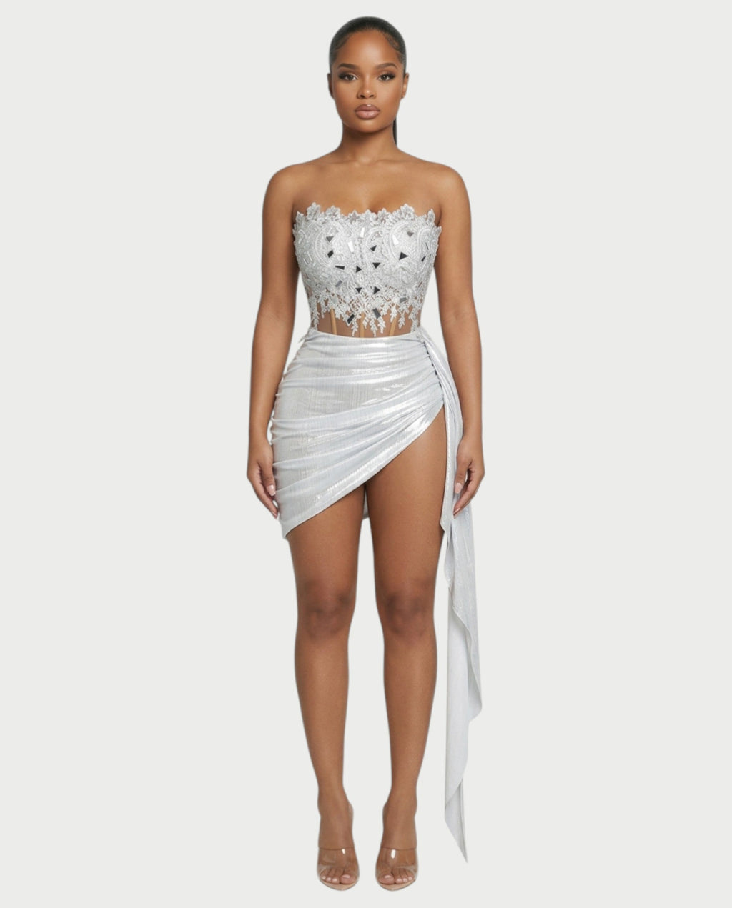 TULIPS Mirror Appliqué Lace-Up Mini Dress